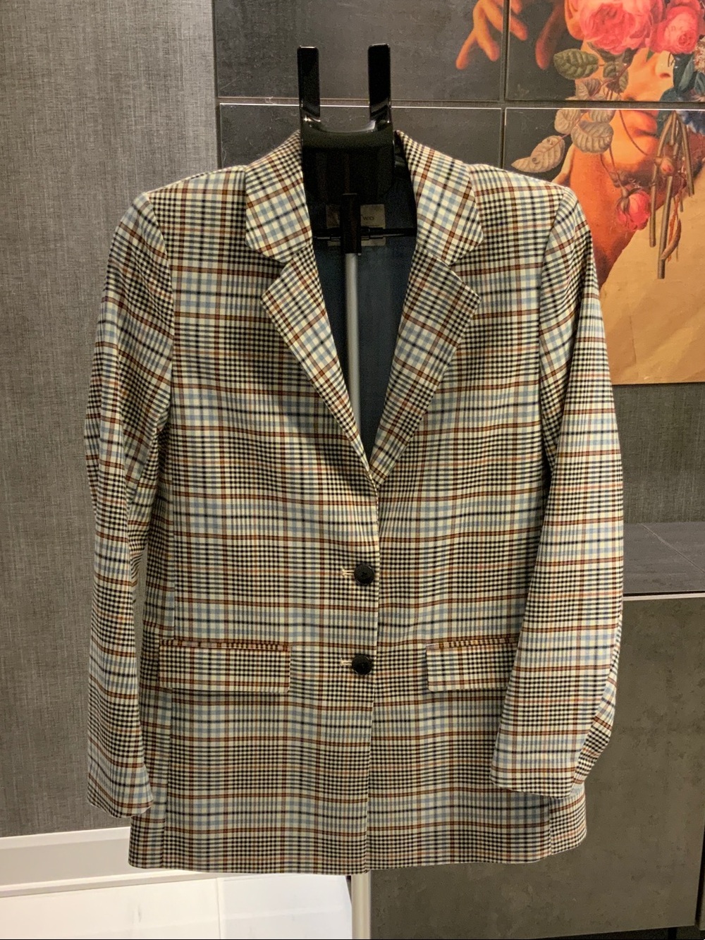 Part Two plaid Single-Breasted Women's Blazer in Tan and Light Blue 38